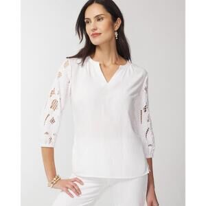 Chico's Women's Lace Sleeve Popover Top in White (2X)